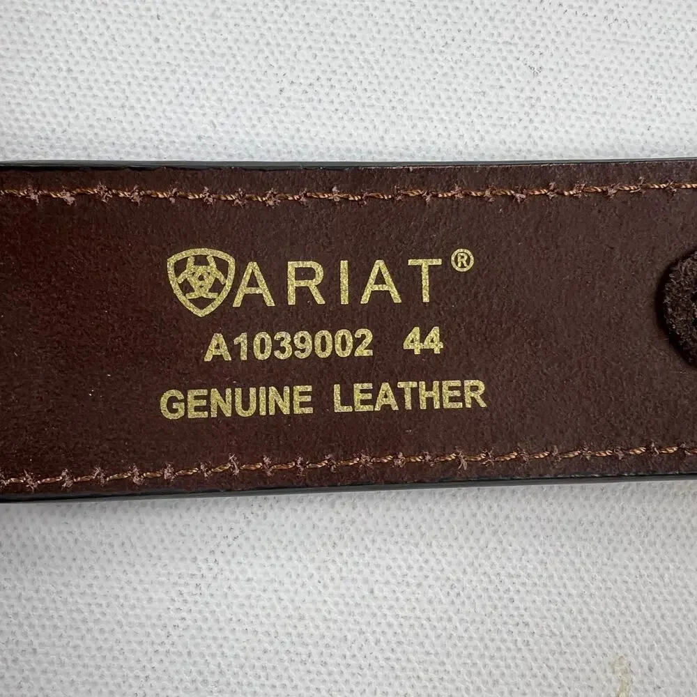 Ariat Tooled Leather Western Embroidered Belt Large Silver Buckle Size 44